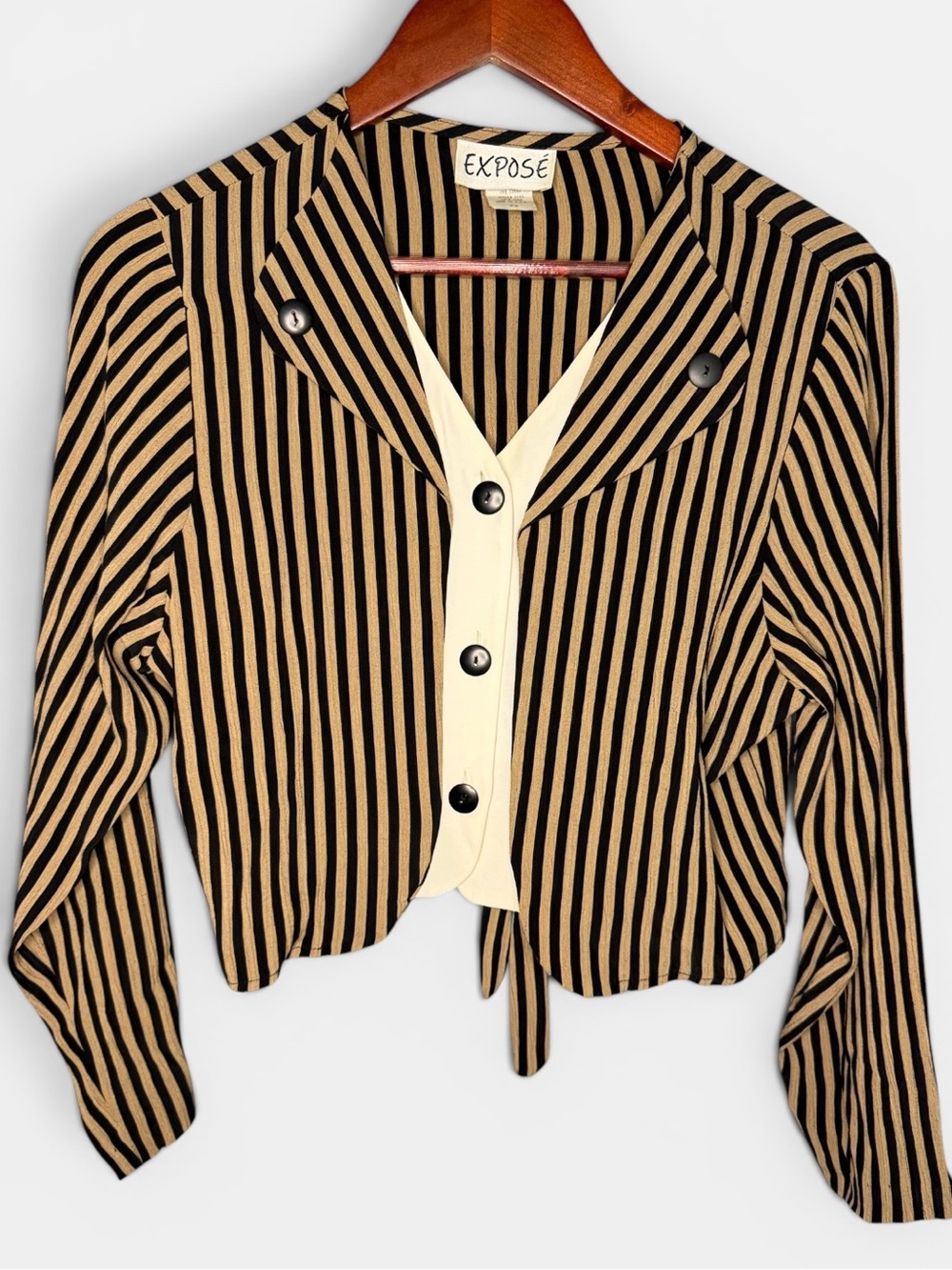 Vintage 80s/90s Exposé 2-in-1 Striped Blouse Jacket Top | Size Petite Small
